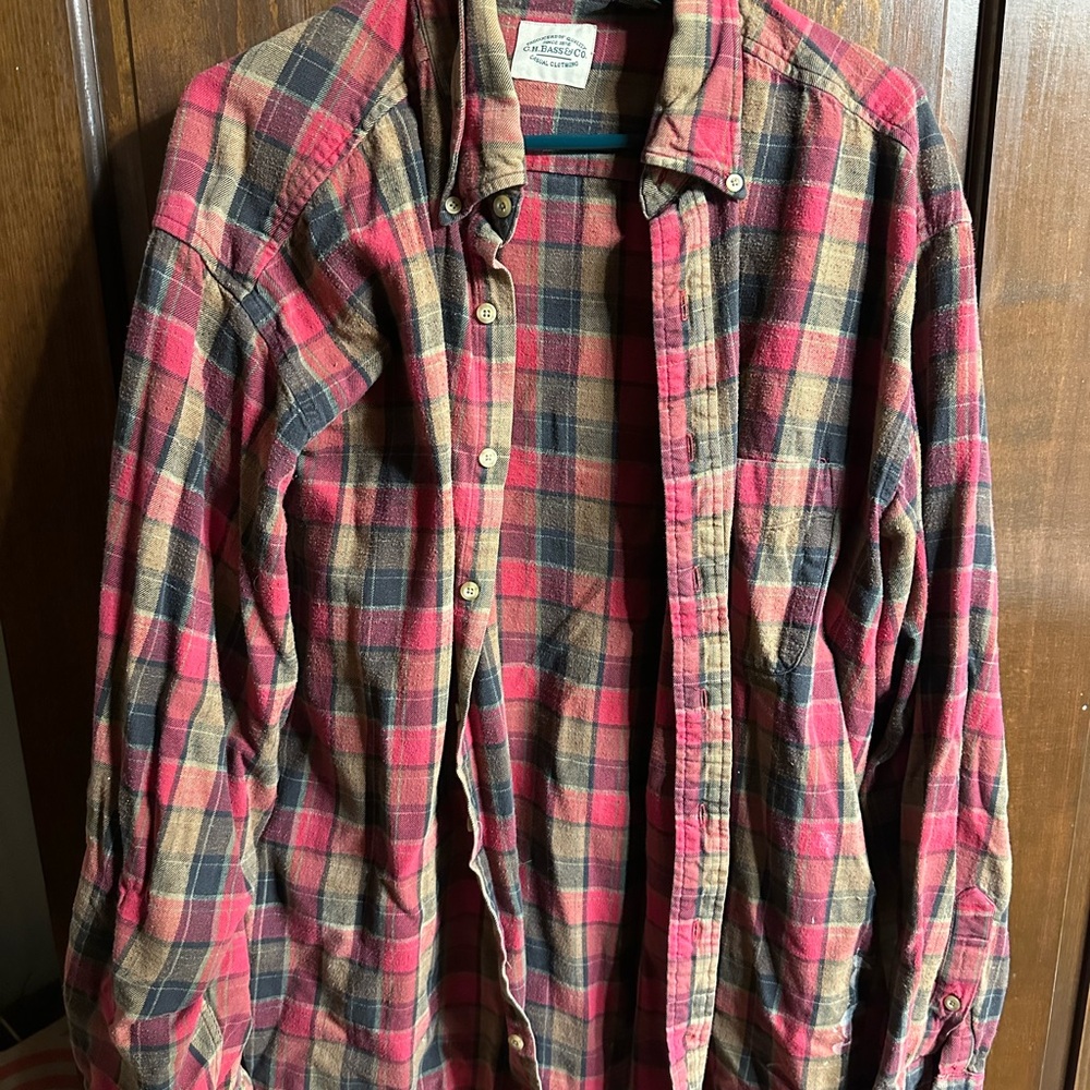 G.H. Bass & Co. Red and Tan Plaid Button Down Shirt